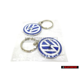 2x Genuine VW Double Sided Metal Keychain Blue White Enamel - 000087010C
