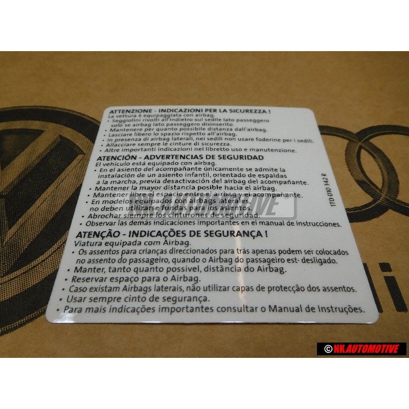 Genuine VW Sticker -Warning Safety Precautions - 1T0010342R