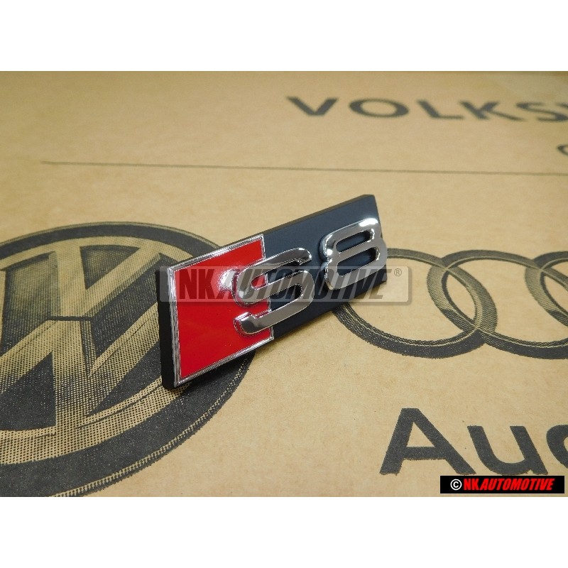 Genuine Audi S8 Front Grill Badge Emblem Black Chrome Red - 4E0853740