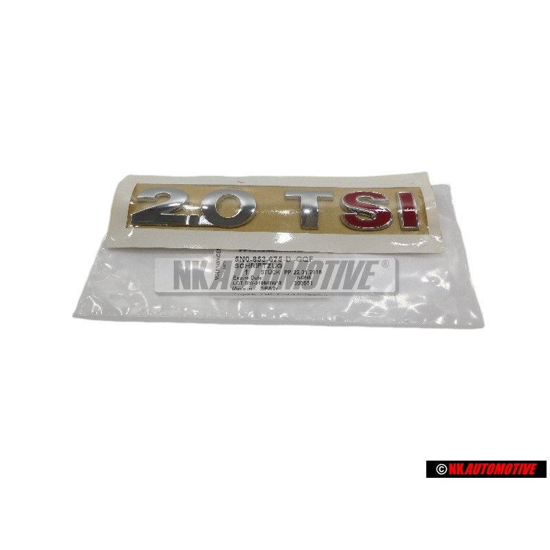 Genuine VW 2.0 TSI Rear Boot Badge Emblem Chrome Red - 5N0853675D GQF