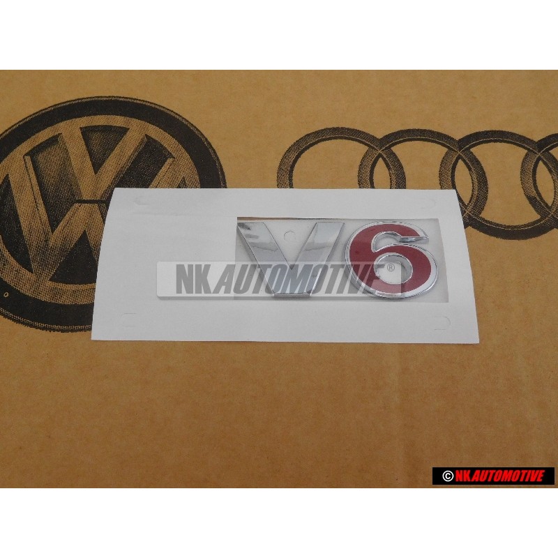 Genuine VW V6 Rear Trunk Boot Badge Emblem Chrome Red - 1J0853675AAGQF