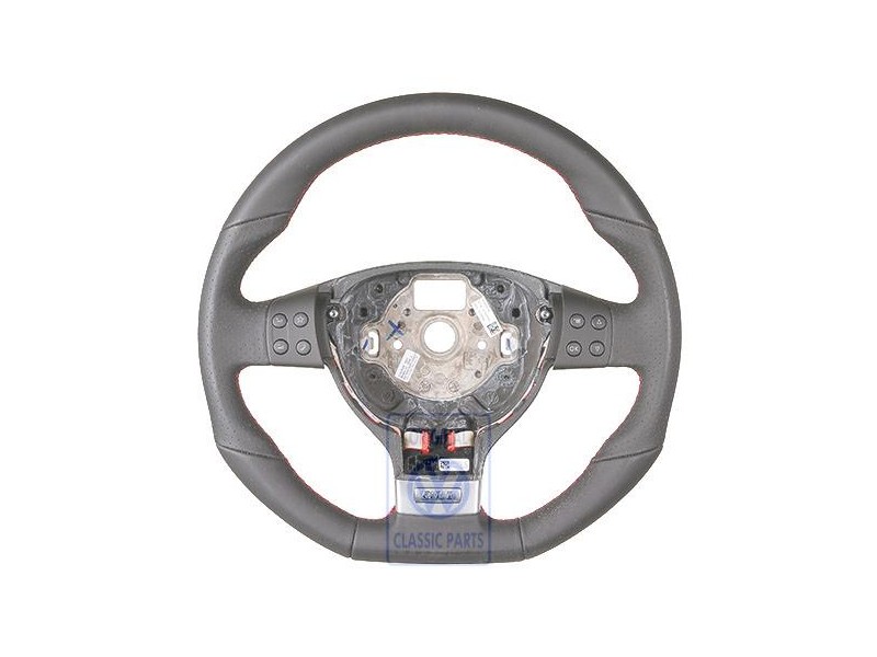 Genuine VW Mult.Steering Wheel (Leather) Schwarz/Flashrot - 1K0419091GNXDP