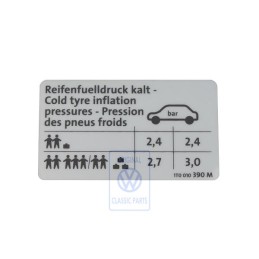 Genuine VW Data Plate For Tyre Pressure - 1T0010390M