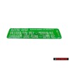 Genuine VW Sticker Min. Roz. 91 Bleifrei Super - 034010018N