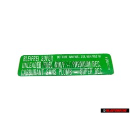 Genuine VW Sticker Min. Roz. 91 Bleifrei Super - 034010018N