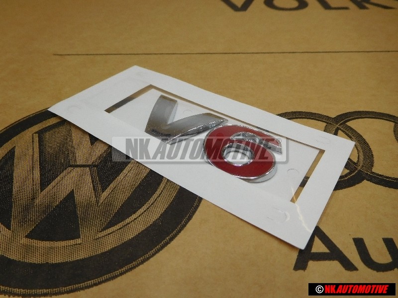 Genuine VW V6 Rear Badge Emblem Chrome Red - 1J0853675H GQF