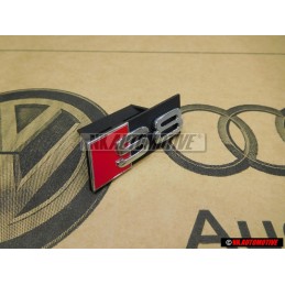 Genuine Audi S8 Front Grill Badge Emblem Black Chrome Red - 4D0853736D 2ZZ
