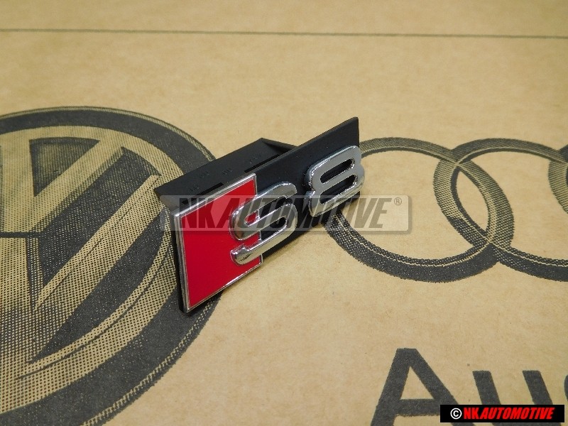 Genuine Audi S8 Front Grill Badge Emblem Black Chrome Red - 4D0853736D 2ZZ